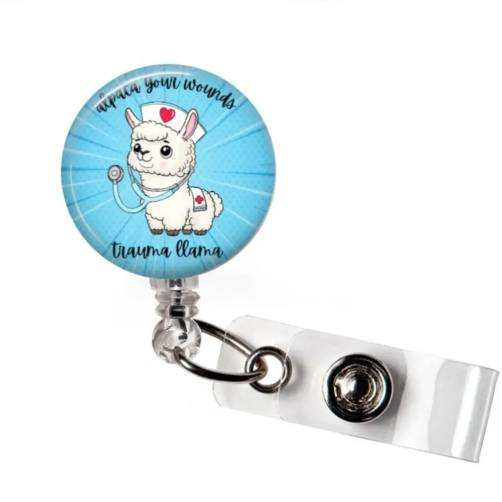 Trauma Llama Badge Reel Alpaca Your Wounds Funny ER Nurse Retractable Gift